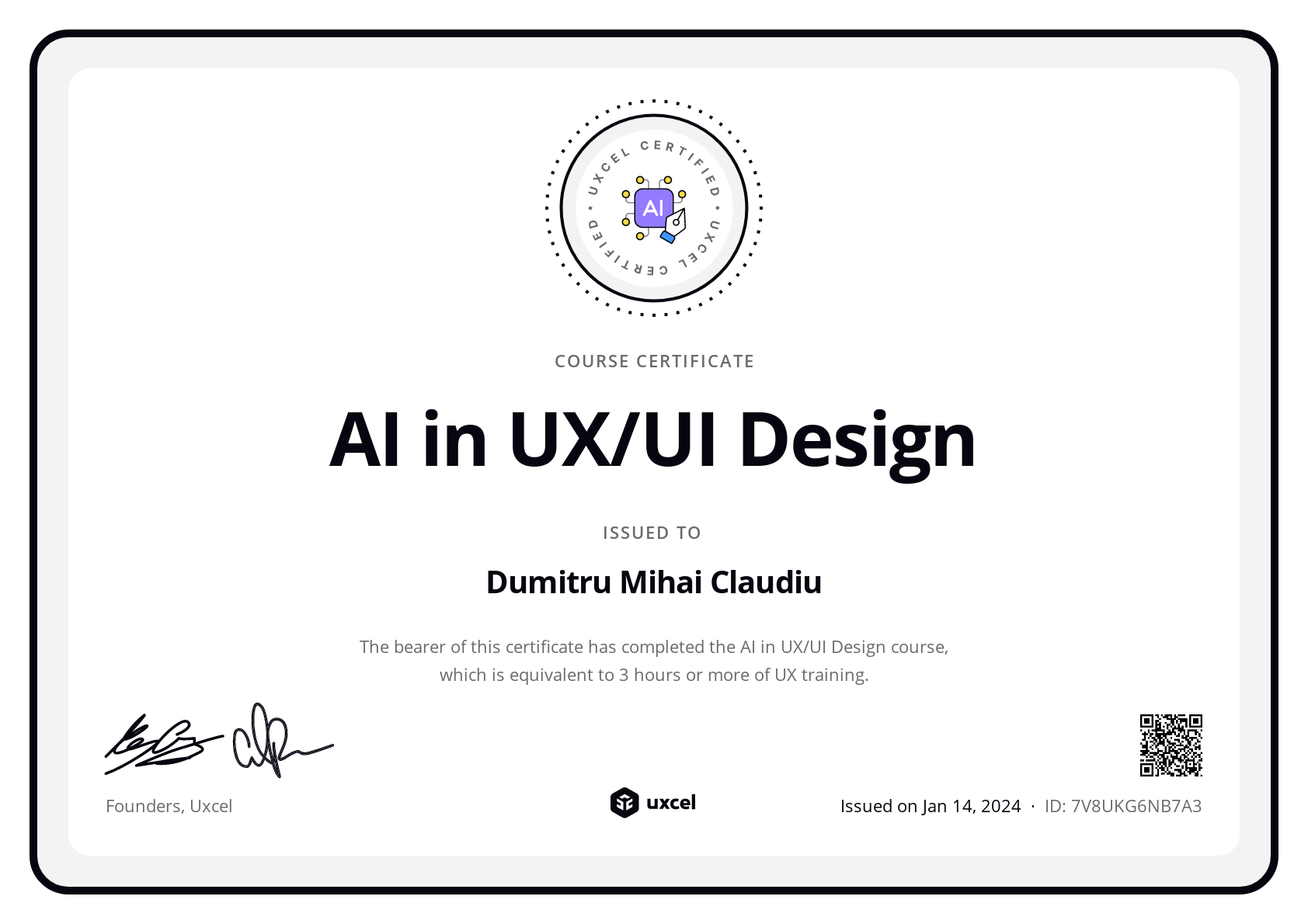 Dumitru Mihai Claudiu's certificate